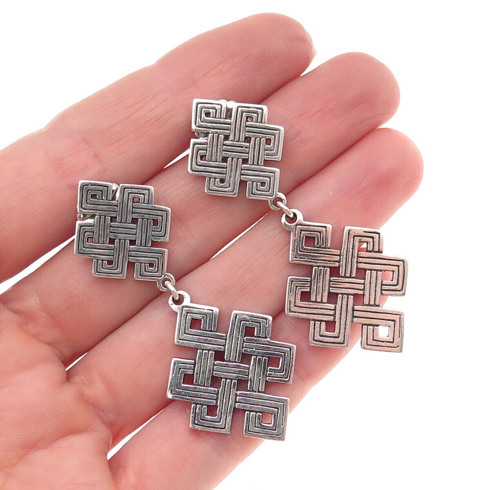 925 Sterling Silver Vintage Celtic Knot Oxidized Dangle Earrings